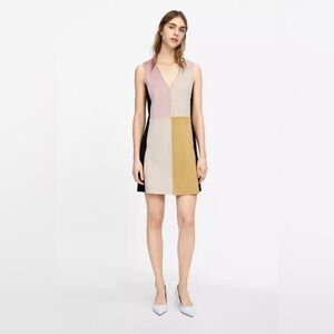 Zara Color block Patchwork Faux Suede Sleeveless Mini Dress